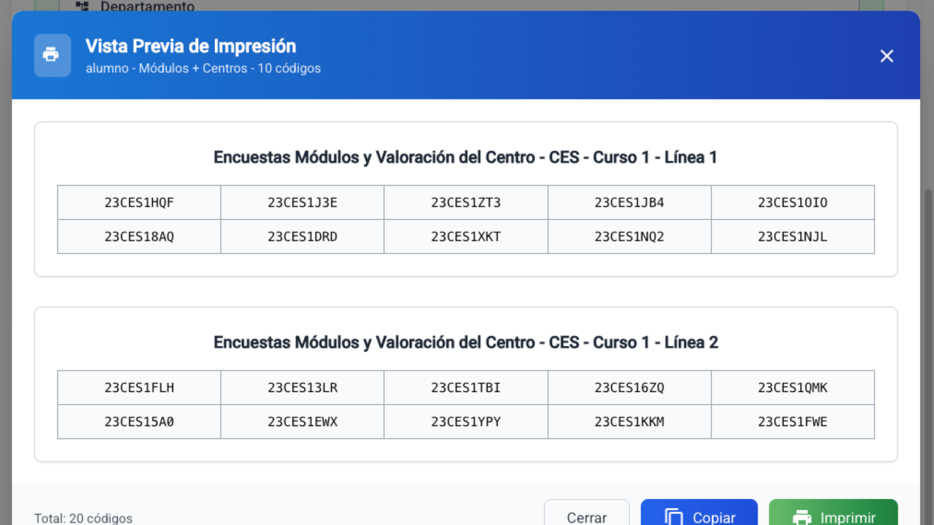 Generación de códigos de acceso únicos para encuestas