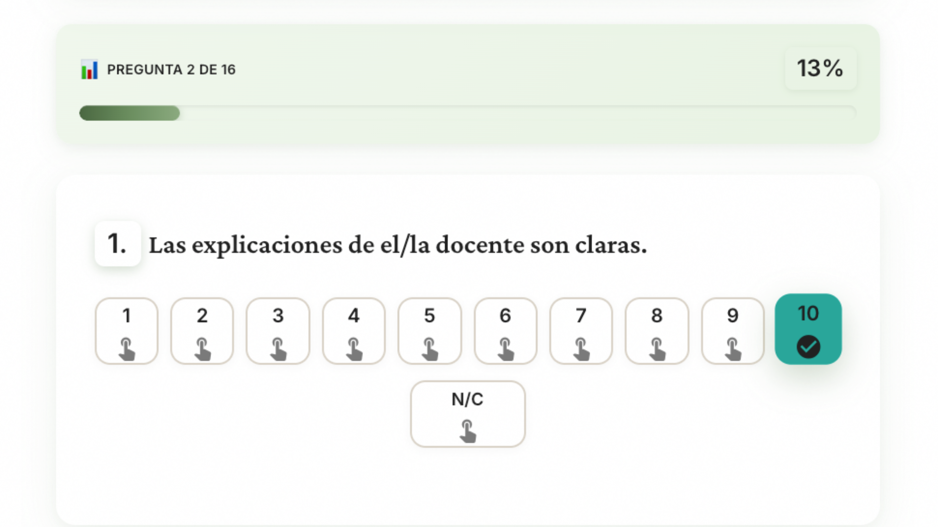 Interfaz de respuesta de encuestas para estudiantes y profesores
